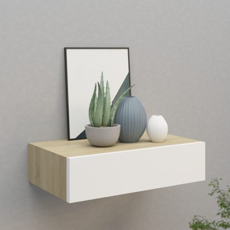 Estante con cajón de pared MDF roble y blanco 40x23,5x10 cm de vidaXL, Estantes y estanterías - Ref: Foro24-330249, Precio: 3...