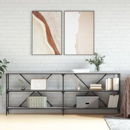 Mesa consola hierro y madera ingeniería gris Sonoma 200x30x75cm de vidaXL, Mesas auxiliares - Ref: Foro24-832861, Precio: 91,...