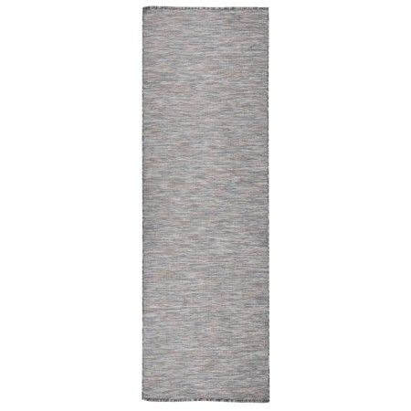 Alfombra de exterior de tejido plano marrón y azul 80x250 cm de vidaXL, Alfombras - Ref: Foro24-340814, Precio: 37,43 €, Desc...