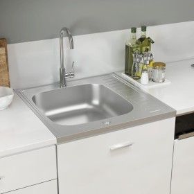 Fregadero de cocina con escurridor acero inox 600x600x155 mm de vidaXL, Fregaderos - Ref: Foro24-147231, Precio: 83,83 €, Des...