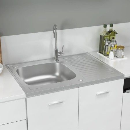 Fregadero de cocina con escurridor acero inox 800x600x155 mm de vidaXL, Fregaderos - Ref: Foro24-147233, Precio: 113,38 €, De...