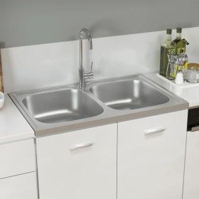 Fregadero de cocina doble seno acero inoxidable 800x500x155 mm de vidaXL, Fregaderos - Ref: Foro24-147234, Precio: 113,23 €, ...
