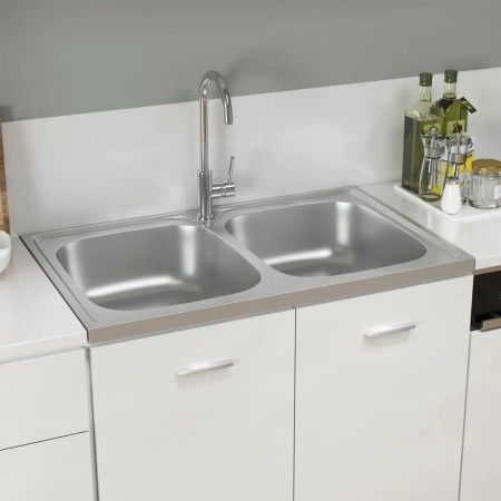 Fregadero de cocina doble seno acero inoxidable 800x500x155 mm de vidaXL, Fregaderos - Ref: Foro24-147234, Precio: 113,23 €, ...