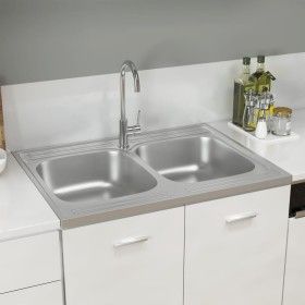 Fregadero de cocina doble seno acero inoxidable 800x600x155 mm de vidaXL, Fregaderos - Ref: Foro24-147235, Precio: 142,19 €, ...