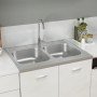 Fregadero de cocina doble seno acero inoxidable 800x600x155 mm de vidaXL, Fregaderos - Ref: Foro24-147235, Precio: 142,19 €, ...