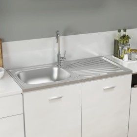 Fregadero de cocina con escurridor acero inox 1000x500x155 mm de vidaXL, Fregaderos - Ref: Foro24-147236, Precio: 146,63 €, D...