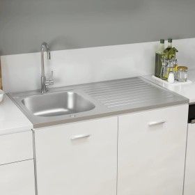 Fregadero de cocina con escurridor acero inox 1000x600x155 mm de vidaXL, Fregaderos - Ref: Foro24-147237, Precio: 176,44 €, D...