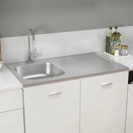 Fregadero de cocina con escurridor acero inox 1000x600x155 mm de vidaXL, Fregaderos - Ref: Foro24-147237, Precio: 176,44 €, D...