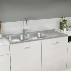 Fregadero de cocina doble seno acero inoxidable 1200x600x155 mm de vidaXL, Fregaderos - Ref: Foro24-147239, Precio: 154,73 €,...