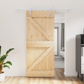 Puerta corredera con herrajes madera maciza de pino 90x210 cm de vidaXL, Puertas - Ref: Foro24-3203007, Precio: 189,34 €, Des...