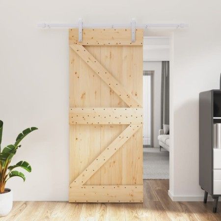 Puerta corredera con herrajes madera maciza de pino 90x210 cm de vidaXL, Puertas - Ref: Foro24-3203007, Precio: 189,34 €, Des...
