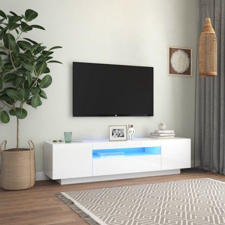 Mueble de TV con luces LED blanco brillante 160x35x40 cm de vidaXL, Muebles TV - Ref: Foro24-804433, Precio: 156,84 €, Descue...