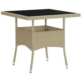 Mesa de comedor de jardín ratán sintético y vidrio beige en Mesas de jardín | Comprar online en Foru.es