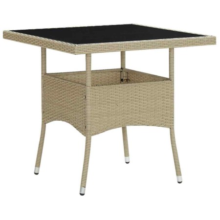 Mesa de comedor de jardín ratán sintético y vidrio beige en Mesas de jardín | Comprar online en Foru.es