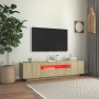 Mueble de TV con luces LED roble Sonoma 160x35x40 cm de vidaXL, Muebles TV - Ref: Foro24-804430, Precio: 110,11 €, Descuento: %