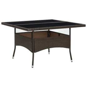 Mesa de comedor de jardín ratán sintético y vidrio marrón en Mesas de jardín | Comprar online en Foru.es