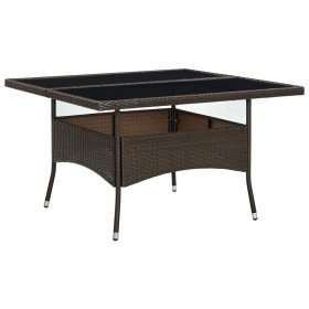 Mesa de comedor de jardín ratán sintético y vidrio marrón en Mesas de jardín | Comprar online en Foru.es