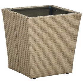 Mesa de centro de ratán PE vidrio templado beige 41,5x41,5x44cm en Mesas de jardín | Comprar online en Foru.es