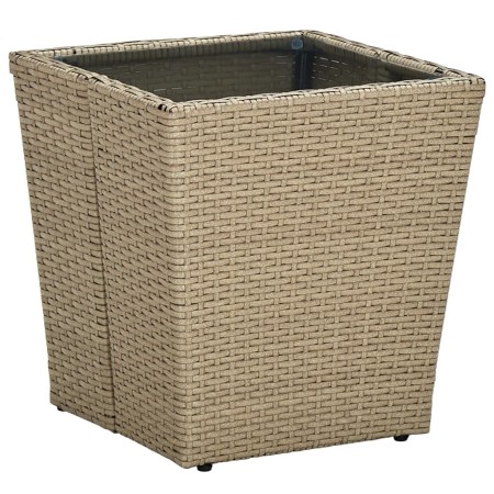Mesa de centro de ratán PE vidrio templado beige 41,5x41,5x44cm en Mesas de jardín | Comprar online en Foru.es