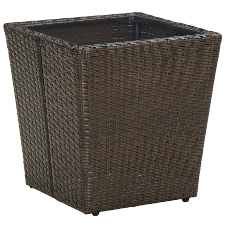 Mesa de centro ratán PE vidrio templado marrón 41,5x41,5x44cm en Mesas de jardín | Comprar online en Foru.es