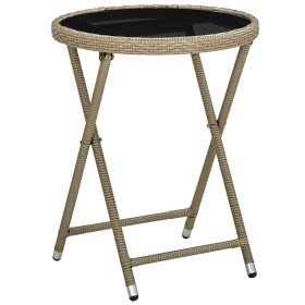 Mesa de centro de ratán sintético y vidrio templado beige 60 cm en Mesas de jardín | Comprar online en Foru.es