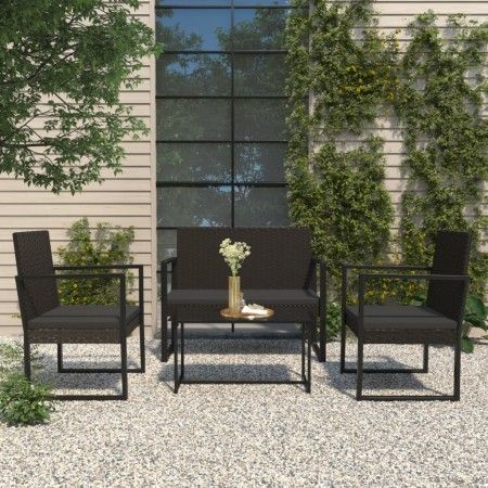Juego de jardín con cojines 4 piezas ratán sintético negro de vidaXL, Sofás de exterior - Ref: Foro24-319199, Precio: 222,69 ...