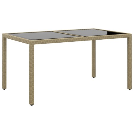 Mesa jardín vidrio templado ratán sintético beige 150x90x75 cm en Mesas de jardín | Comprar online en Foru.es