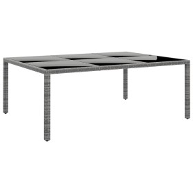 Mesa jardín vidrio templado ratán sintético gris 200x150x75 cm en Mesas de jardín | Comprar online en Foru.es