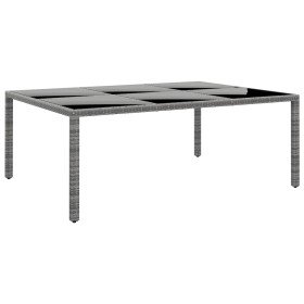 Mesa jardín vidrio templado ratán sintético gris 200x150x75 cm en Mesas de jardín | Comprar online en Foru.es