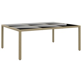Mesa jardín vidrio templado ratán sintético beige 200x150x75 cm en Mesas de jardín | Comprar online en Foru.es
