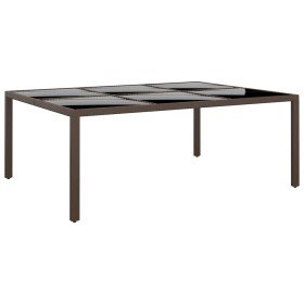Mesa de jardín superficie de vidrio ratán marrón 200x150x75 cm en Mesas de jardín | Comprar online en Foru.es