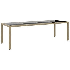 Mesa de jardín superficie de vidrio ratán sintético beige en Mesas de jardín | Comprar online en Foru.es
