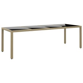 Mesa de jardín superficie de vidrio ratán sintético beige en Mesas de jardín | Comprar online en Foru.es