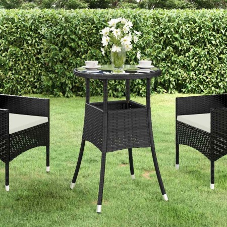 Mesa de jardín vidrio templado ratán sintético negro Ø60x75 cm en Mesas de jardín | Comprar online en Foru.es
