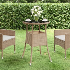 Mesa de jardín vidrio templado ratán sintético beige Ø60x75 cm en Mesas de jardín | Comprar online en Foru.es
