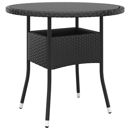 Mesa de jardín vidrio templado ratán sintético negro Ø80x75 cm en Mesas de jardín | Comprar online en Foru.es