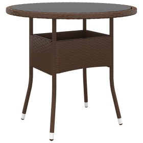 Mesa de jardín vidrio templado ratán sintético marrón Ø80x75 cm en Mesas de jardín | Comprar online en Foru.es