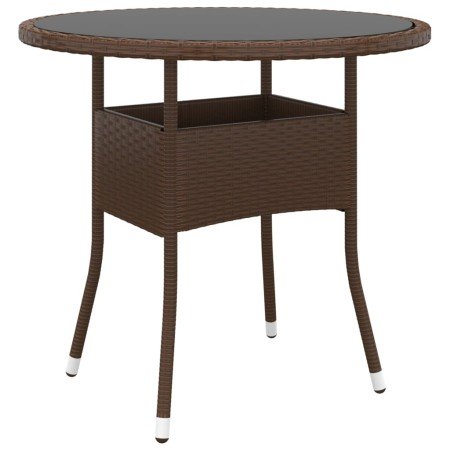 Mesa de jardín vidrio templado ratán sintético marrón Ø80x75 cm en Mesas de jardín | Comprar online en Foru.es