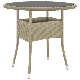 Mesa de jardín vidrio templado ratán sintético beige Ø80x75 cm en Mesas de jardín | Comprar online en Foru.es
