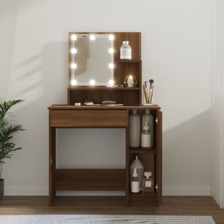 Tocador con LED roble marrón 86,5x35x136 cm de vidaXL, Tocadores para dormitorios - Ref: Foro24-820486, Precio: 98,77 €, Desc...