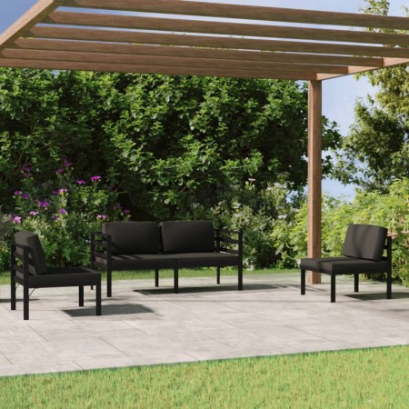 Set muebles de jardín 4 pzas y cojines aluminio gris antracita en Conjuntos de jardín | Comprar online en Foru.es