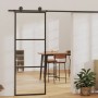 Puerta corredera de 3 paneles ESG vidrio y aluminio negra 76x205 cm en Puertas | Comprar online en Foru.es