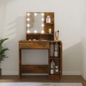Tocador con LED color roble ahumado 86,5x35x136 cm de vidaXL, Tocadores para dormitorios - Ref: Foro24-820484, Precio: 86,99 ...