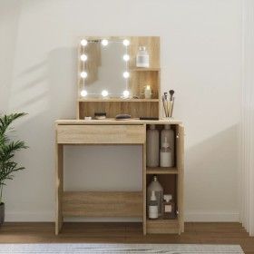 Tocador con LED color roble Sonoma 86,5x35x136 cm de vidaXL, Tocadores para dormitorios - Ref: Foro24-808813, Precio: 118,33 ...