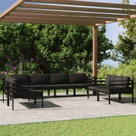 Set muebles de jardín 8 pzas y cojines aluminio gris antracita en Conjuntos de jardín | Comprar online en Foru.es