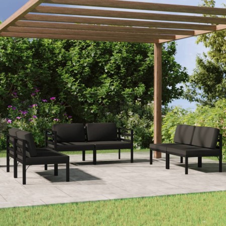Set muebles de jardín 6 pzas y cojines aluminio gris antracita en Conjuntos de jardín | Comprar online en Foru.es