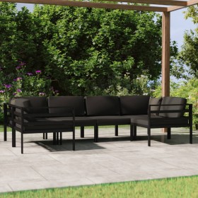 Set muebles de jardín 6 pzas y cojines aluminio gris antracita en Conjuntos de jardín | Comprar online en Foru.es