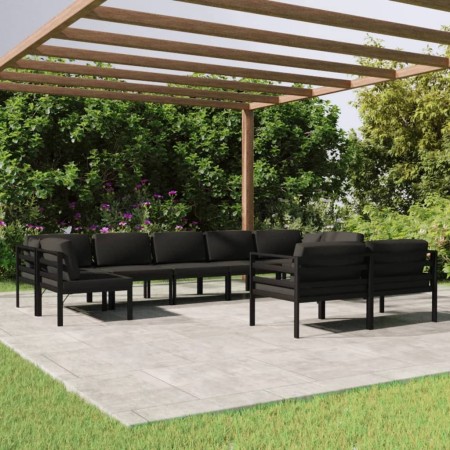Set muebles de jardín 9 pzas y cojines aluminio gris antracita en Conjuntos de jardín | Comprar online en Foru.es