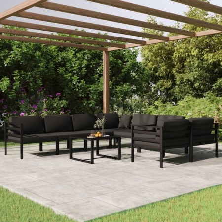 Set muebles de jardín 9 pzas y cojines aluminio gris antracita en Conjuntos de jardín | Comprar online en Foru.es