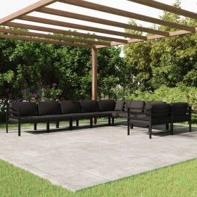 Set muebles de jardín 9 pzas y cojines aluminio gris antracita en Conjuntos de jardín | Comprar online en Foru.es